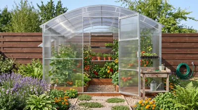 Produktbild von Garten Dream Polycarbonat-Gewächshaus "Gardener" 3x8m aus Stahl, mit 6mm Polycarbonat