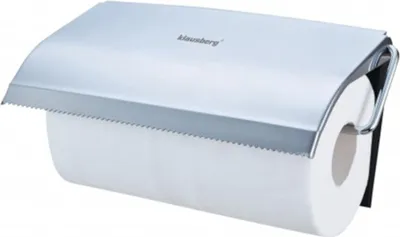 A paper towel holder with a roll of paper towels.
