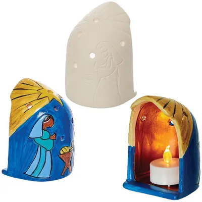 Teelichthalter Krippenmotiv, 2er-Set, Keramik, 7x6x9,5 cm
