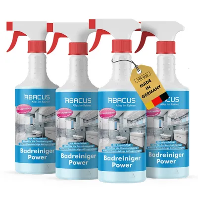 Produktbild von ABACUS® Badreiniger, Sanitärreiniger, gebrauchsfertig für Bad, Dusche und WC - Badreiniger Power 4 x 750ml Badreiniger Power