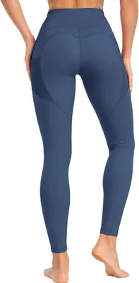 Produktbild von Yogaration Damen Sportleggings High Waist mit herzförmige Rückennaht Leggings mit 2 Mesh-Seitentaschen, 4-Wege-Stretch Yogahose Sporthose Leggins für