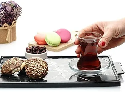 Produktbild von Set aus türkischen Teegläsern und Untertassen (12 Stück), arabische und persische Teetassen (4oz/120ml)