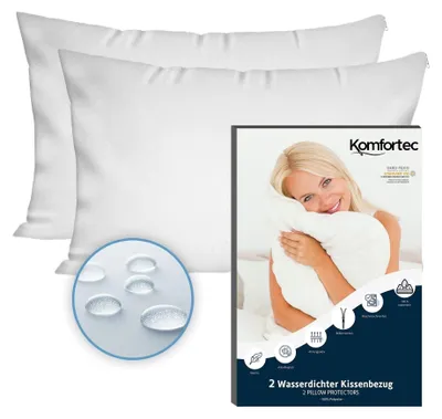 Produktbild von Komfortec Wasserdichter Kissenbezug 2er Set 40x60 cm mit Reißverschluss, Atmungsaktiv, Hypoallergen Kopfkissenbezüge, Anti-Milben, 2 Stück Kissenschoner, Weiß