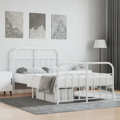 Obrázek produktu pro vidaXL Rám postele s čelem a nohama kovový bílý 120x190 cm - Rám postele - Rámy postelí - Postel - Postele