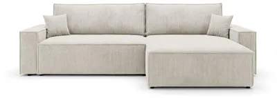 Image de Canapé d’angle VIENNA droit blanc velours côtelé Poso 100 - fonction couchage, coffre de rangement pour la literie