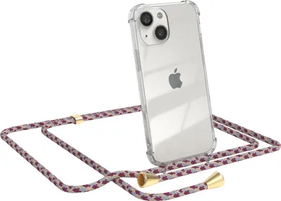Produktbild von EAZY CASE Handykette kompatibel mit Apple iPhone 13 Mini, Handyhülle mit Umhängeband, Handykordel, Schutzhülle Clear, Band in Rot