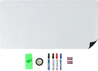 Produktbild von Relaxdays Whiteboard Folie, H x B: 40 x 80 cm, 4 Stifte, 6 Magnete, Stiftebox, Klebeband, magnetisches Memoboard, weiß