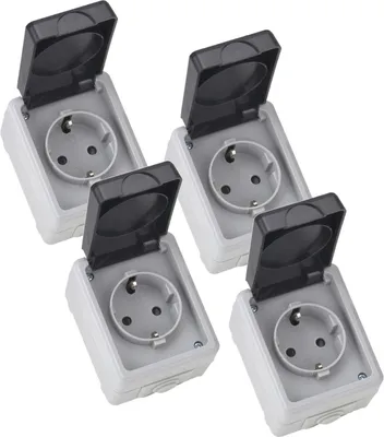 Produktbild von 4er Set Feuchtraum Steckdose Serie TAFF Aufputz IP44 250V grau