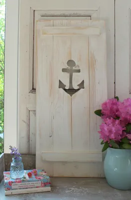Produktbild von Landhaus Fensterladen mit Anker in weiß, Shabby antique chic Handgefertigt