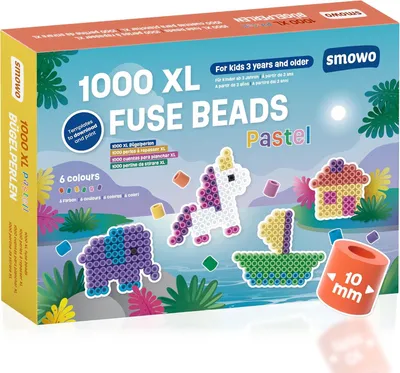 Produktbild von Bügelperlen 10 mm, 1000 Stück, XL Steckperlen in 6 Pastellfarben, für Kinder ab 3 Jahren