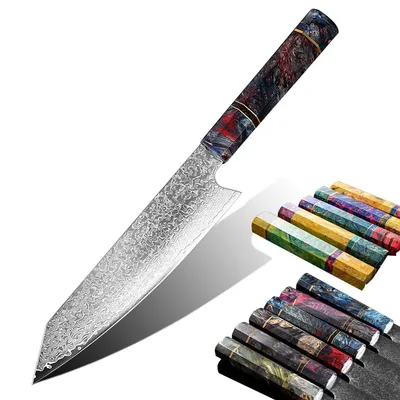 Obrázok produktu pre Damaškový nôž, kuchynský a úžitkový nôž jedinečná drevená rukoväť Santoku nôž mega ostrý
