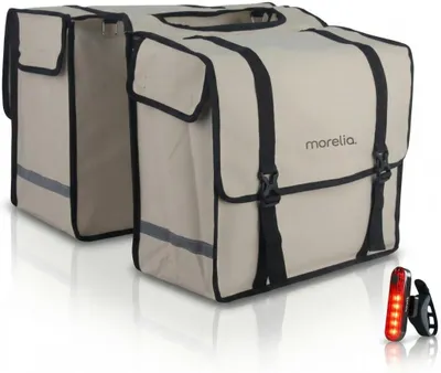 Productafbeelding van Dubbele Fietstas - Fietstassen Set - Fietsen Boodschappen - 100% Waterdicht - 48 Liter - Beige