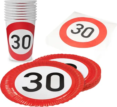 Produktbild von Happy Birthday 30 36-teiliges Party-Set mit 8 Papptellern, 8 Pappbechern und 20 Servietten