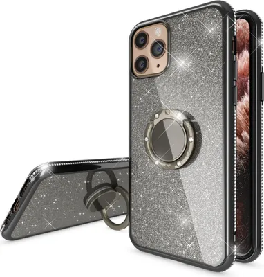 Produktbild von NALIA 360° Ring Handy Hülle für iPhone 11 Pro Max, Glitzer Schutz Case TPU Cover Schwarz