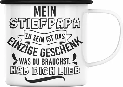 Produktbild von Trendation - Stiefpapa Emaille Tasse Spruch Geschenk Lustige Sprüche Stiefvater Geschenk Geburtstag Geburtstagsgeschenk (Schwarz)