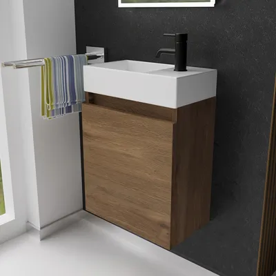 Produktbild von Alpenberger Gäste WC Waschbecken mit Unterschrank 45 cm | Badezimmerschrank Schmal | Badmöbel Set Waschplätze für Kleine Bäder | Waschbeckenunterschrank