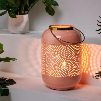 Produktbild von riess-ambiente Deko Windlicht CANDLELIGHT 30cm pastell-rosa Metall Laterne Dekoration Kerzenständer