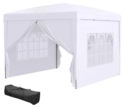 Produktbild von 3 x 3 m Pavillon mit 4 Seitenwänden, Fenster, Festzelt mit UV-Schutz, Gartenzelt inkl. Tragetasche, Stahl, Weiß