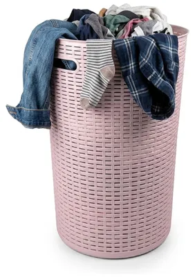 Produktbild von Runder Waschekorb „Rotan“ - rosa - aus geflochtenem Kunststoff - 51 Liter - 38 x 57 cm