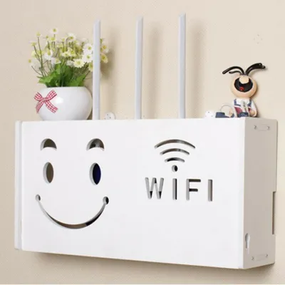 Zdjęcie produktu dla Schowek na router Wi-Fi Półka Uchwyt ścienny Organizer kabli Zawieszka ścienna Uśmiechnięta buzia 20x40x9,5 cm