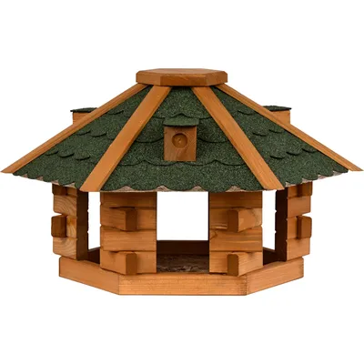 Produktbild von dobar Vogelhaus Futterhaus Blockhaus 6-eck aus Holz mit Bitumendach, 43x37x24 cm