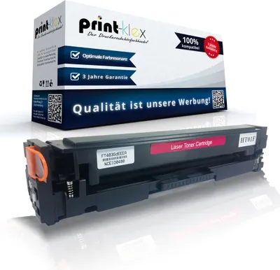 A product shot of a toner cartridge and its packaging, presented on a white background with reflections.