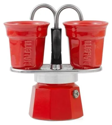 Produktbild von Bialetti - Mini Express Kandisky: Moka Set enthält Kaffeemaschine für 2 Tassen (90ml) + 2 Espressotassen, Rot, Aluminium