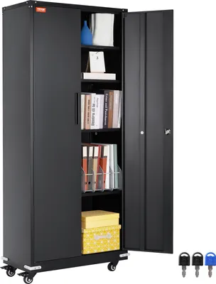Produktbild von VEVOR 5-poziomowa szafka na dokumenty z 2 drzwiami magnetycznymi, nośność 90,72 kg na półkę, zamykana szafka do przechowywania, mobilna metalowa komoda biurowa, do biura, garażu, domu