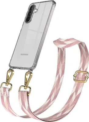 Produktbild von EAZY CASE Handykette - Verstellbarer Trageriemen kompatibel mit Samsung Galaxy A56, Handykordel mit transparenter Silikon-Hülle, Karabiner Gold, Mix Style, Band in Rosa