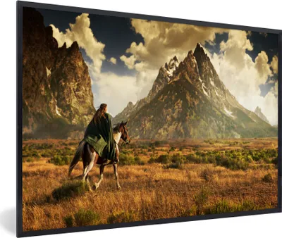 Produktbild von MuchoWow® MuchoWow® Gerahmtes Poster Pferd - Reiter - Natur 60x40 cm - Poster mit zchwarzem Bilderrahmen - Printing - Wanddeko Schlafzimmer