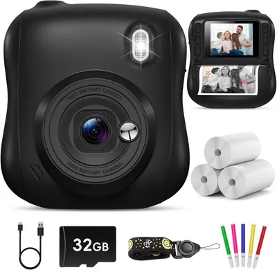 Produktbild von Kinderkamera Sofortbildkamera,14MP mit 32G Karte & Druckpapier,1080P Kamera Kinder Sofortdruck mit Farbige Stifte,Geschenk für 3-12 Jungen und Mädchen