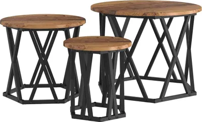 Produktbild von Möbel Nesting Beistelltisch 3er Set,multifunktional& Moderne - Altholz Ingenieure Holz und Stahl - Kaffeetisch CLORIS9233046