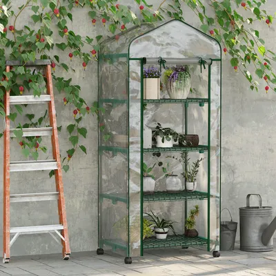 Produktbild von SUGIFT Mini-Gewächshaus Frühbeet, Foliengewächshaus mit 4 Regalböden, Pflanzenhaus Folie, Transparent | Stahlrahmen | 140 g/m² UV-Folie | 69 x 50 x 165 cm