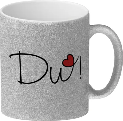 Produktbild von Du! schöner Glitzer-Kaffeebecher als Geschenk mit Herz
