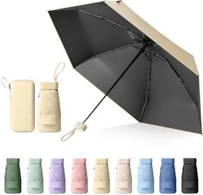 Imagen del producto de Paraguas de viaje compacto y resistente al viento Unyqoos®, con protección UV UPF50, 6 varillas de metal reforzadas, mango de aluminio, estuche tipo cápsula, color , 21,5 cm, 0,55 kg, para damas y caballeros