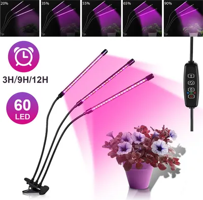 Immagine prodotto di Jiubiaz lampada per piante LED a spettro completo 60 LED 3 teste lampada per piante lampada di crescita per piante, 10 livelli di regolazione Luce di crescita LED per piante da interno, giardinaggio, serra