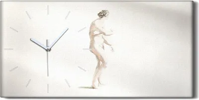 Produktbild von Wohnzimmer-Bild Leinwand Uhr Geräuschlos 60x30 Zeichnung Alte Frauen Kunst - weiße Hände