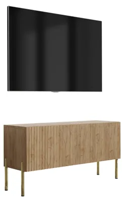 Immagine prodotto di Mobile TV con frontale scanalato, rovere Craft, gambe dritte dorate, 100 × 32 × 52 cm