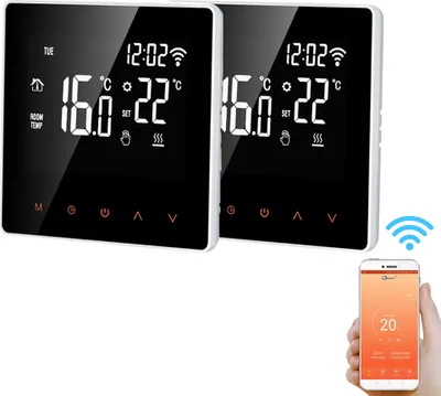 Produktbild von 2X WiFi Smart Raumthermostat WiFi elektrische Fußbodenheizung Thermostat APP Control Digitaler Temperaturregler LCD-Display Touchscreen Woche programmierbar für zu Hause School Office Hotel, 16A