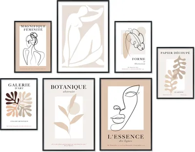 Produktbild von Hyggelig Home Premium Poster Set - 7 passende Bilder OHNE RAHMEN im stilvollen Set 3 x DIN A3 + 4 x DIN A4 - Set Madame, Option:mit Rahmenset weiß
