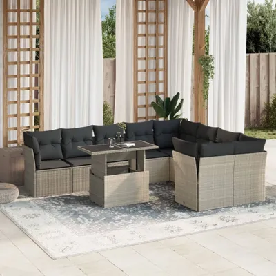 Produktbild von Langlebig Gartenmöbel Set Balkonmöbel-Set 10-tlg. Garten-Sofagarnitur mit Kissen Hellgrau Poly Rattan - Gartenmöbelgarnituren Octo7312962 5parcel