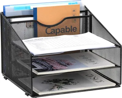 Produktbild von Schreibtisch-Organizer A4, 5 Fächer, Metall, schwarz, für Büro