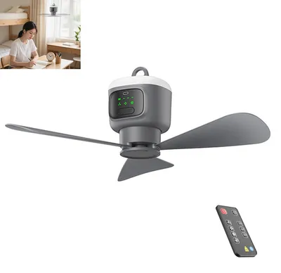 Produktbild von Akku Camping Deckenventilator mit Licht, 12000mAh, kabellos, 4 Stufen, Fernbedienung, Timer 2/4/8h, für Zelt & Wohnmobil Outdoor
