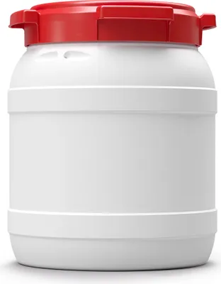 A white barrel with a red lid is shown against a white background.