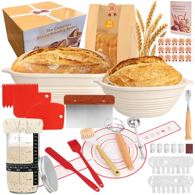 Sauerteig Starter Set 24-tlg. mit Gärkörben, Messer & Zubehör
