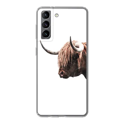 Produktbild von MuchoWow® Handyhülle Schutzhülle Hülle für Samsung Galaxy S21 Schottischer Highlander - Hoorn - Porträt Silikon Softcase Handy Hülle - Softcase