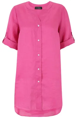 Produktbild von Super softe Leinenbluse in A-Linie mit High-Low-Form, durchgehender Knopfleiste und Ärmellaschen