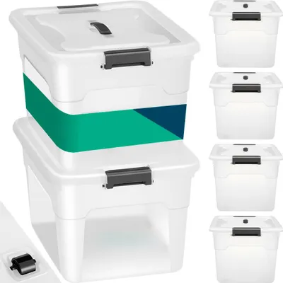 Immagine prodotto di Set 4 Scatole Contenitori Salvaspazio Porta Oggetti da 45L Portaoggetti in Plastica Trasparente