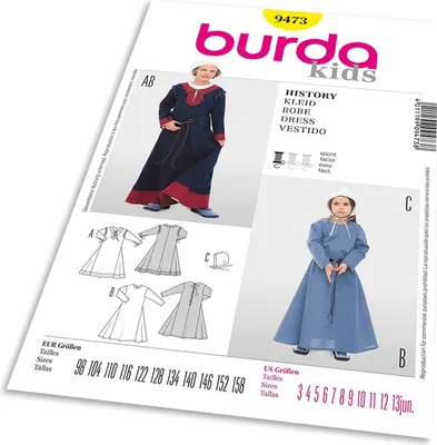 Obrázok produktu pre Strih Burda 9473 - Detské stredoveké šaty, čepiec