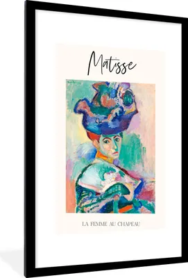 Produktbild von MuchoWow® Gerahmtes Poster Alte Meister - Matisse - La femme au Chapeau 60x90 cm - Poster mit Schwarzem Bilderrahmen Wandposter Rahmen Foto Bilder - Dekoration - Wandposter Wohnzimmer - Hochwertig
